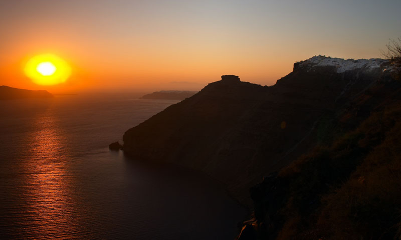 Sunset View from Fira in Santorini Greece