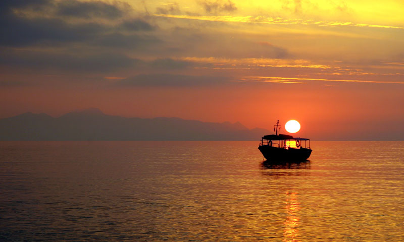 Romantic Boat Trip at Sunset Time